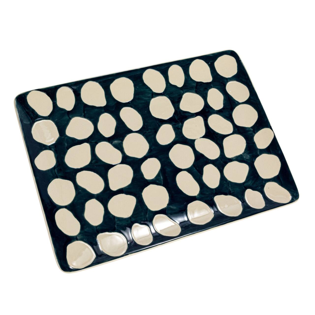Hello Honey® 18" Blue & White Wax Relief Dots Stoneware Platter